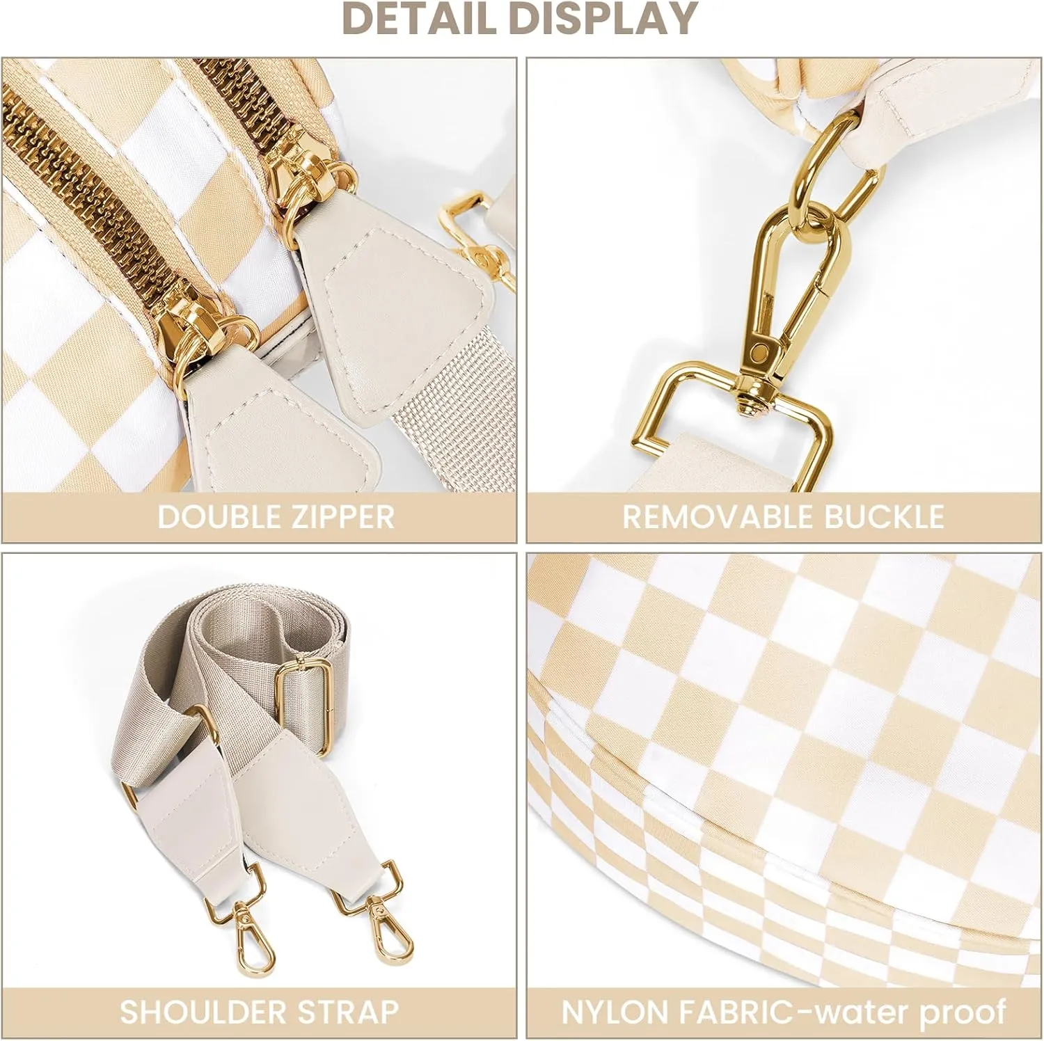 Bum Bags for Women Crossbody,Nylon Checkered Crossbody Bag Black and White Checkered Purse Oversized Slouchy Belt Bag