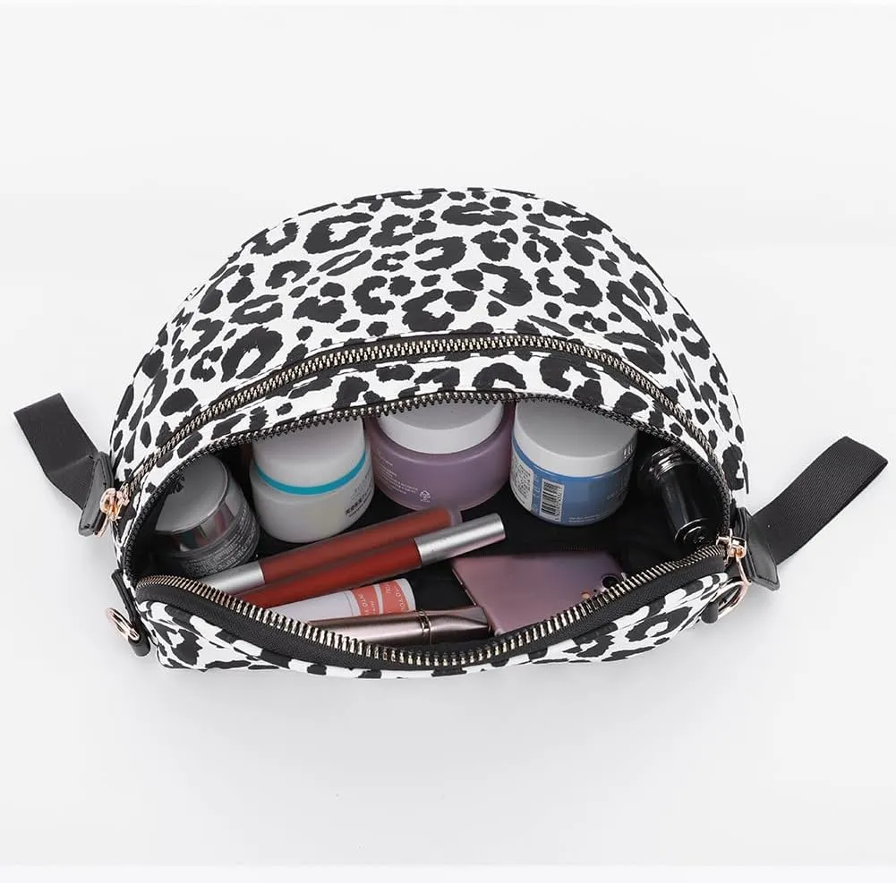 Bum Bags for Women Crossbody,Nylon Checkered Crossbody Bag Black and White Checkered Purse Oversized Slouchy Belt Bag