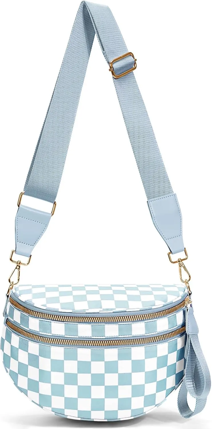 Bum Bags for Women Crossbody,Nylon Checkered Crossbody Bag Black and White Checkered Purse Oversized Slouchy Belt Bag