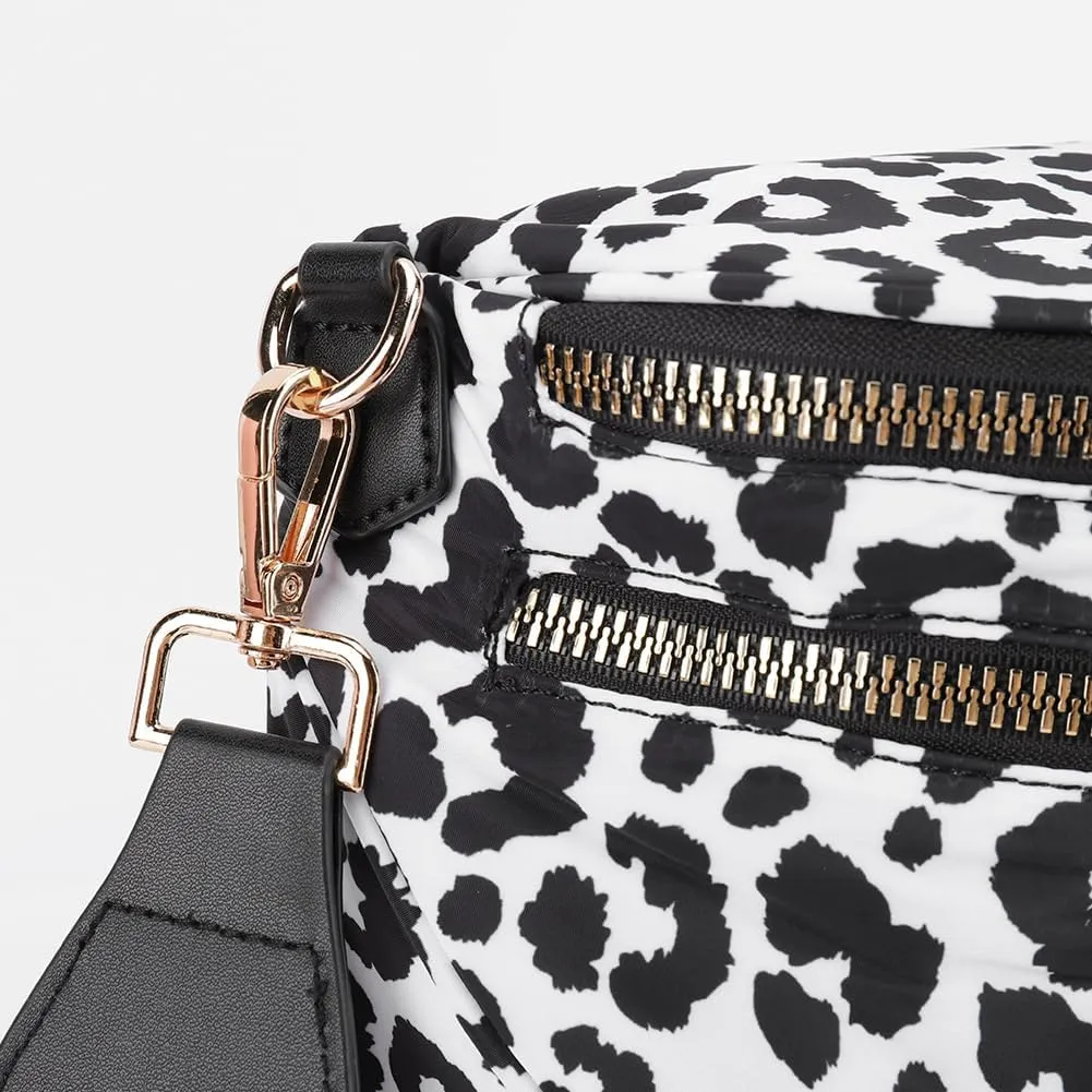 Bum Bags for Women Crossbody,Nylon Checkered Crossbody Bag Black and White Checkered Purse Oversized Slouchy Belt Bag