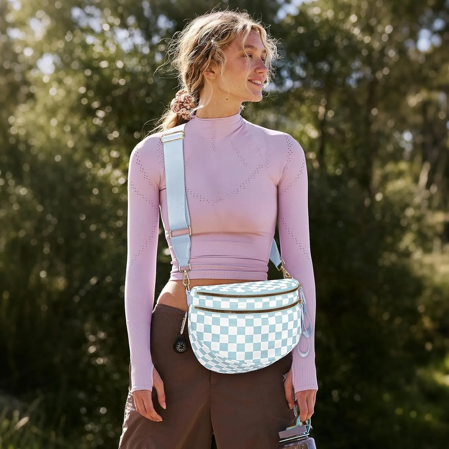 Bum Bags for Women Crossbody,Nylon Checkered Crossbody Bag Black and White Checkered Purse Oversized Slouchy Belt Bag