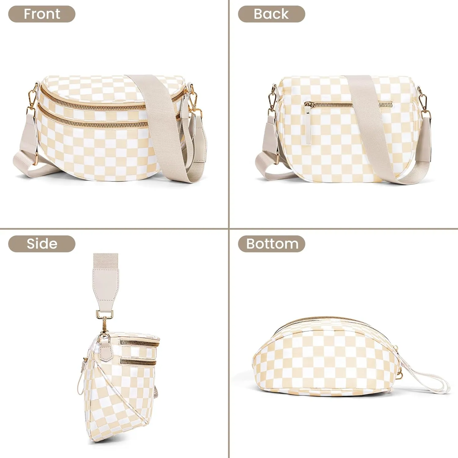 Bum Bags for Women Crossbody,Nylon Checkered Crossbody Bag Black and White Checkered Purse Oversized Slouchy Belt Bag