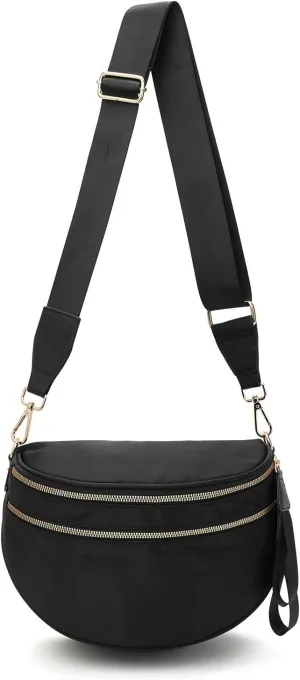 Bum Bags for Women Crossbody,Oversized Slouchy Belt Bag,Nylon Checkered Crossbody Bag Black and White Checkered Purse (Black)