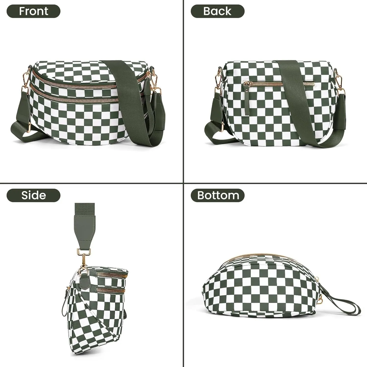 Bum Bags for Women Crossbody,Oversized Slouchy Belt Bag,Nylon Checkered Crossbody Bag Black and White Checkered Purse (Black)