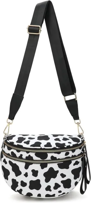 Bum Bags for Women Crossbody,Oversized Slouchy Belt Bag,Nylon Checkered Crossbody Bag Black and White Checkered Purse (Cow)
