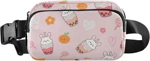 Bunny Rabbit Milk Tea Cups Fanny Packs Belt Bag for Women Men,Waterproof Crossbody Bag,Fashion Waist Packs for Workout/Running/Yoga/Shopping/Hiking