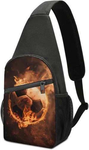 Burning Football Soccer Sport Chest Bag for Men Small Sling Backpack Crossbody Sling Bags for Outdoors Hiking Traveling