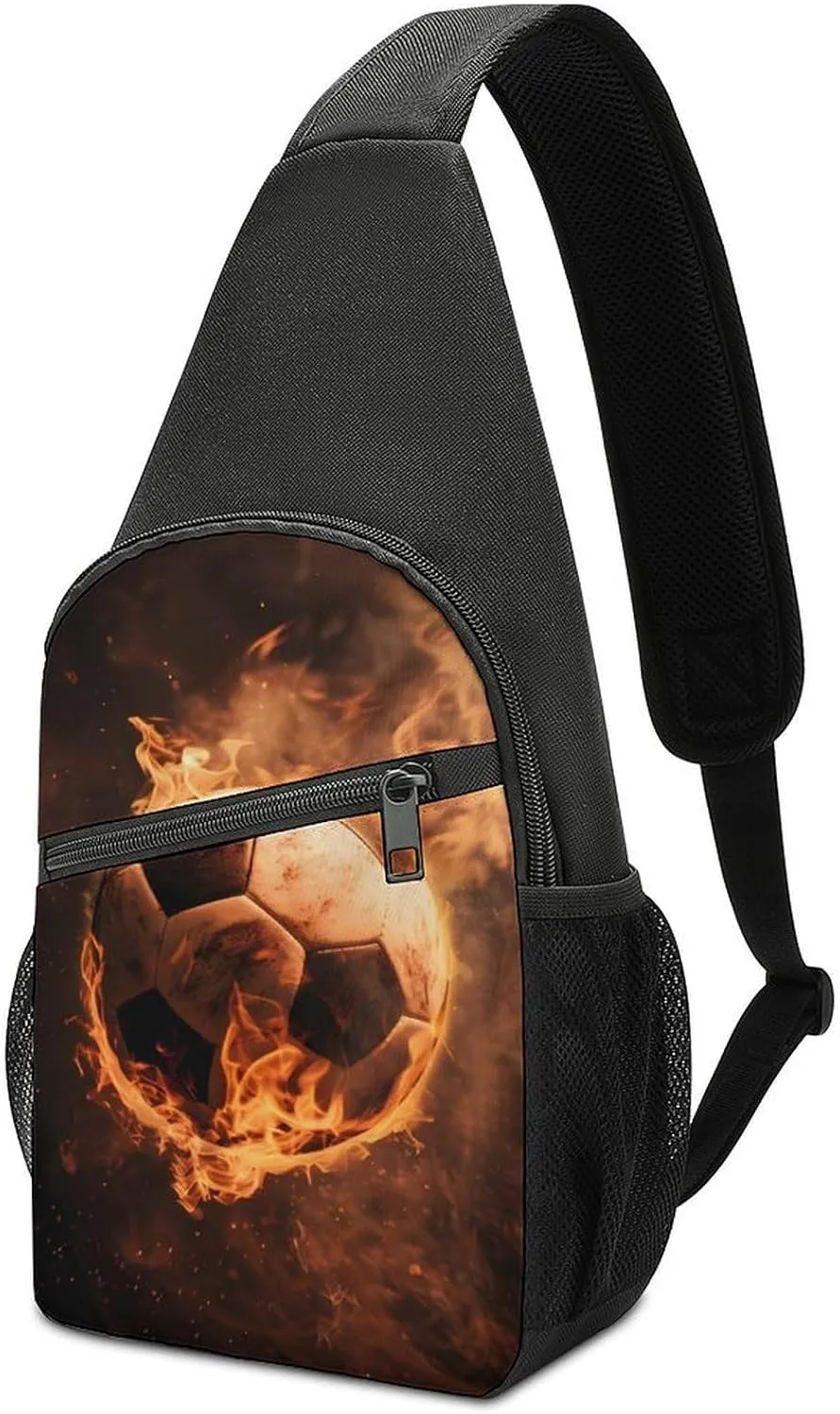 Burning Football Soccer Sport Chest Bag for Men Small Sling Backpack Crossbody Sling Bags for Outdoors Hiking Traveling