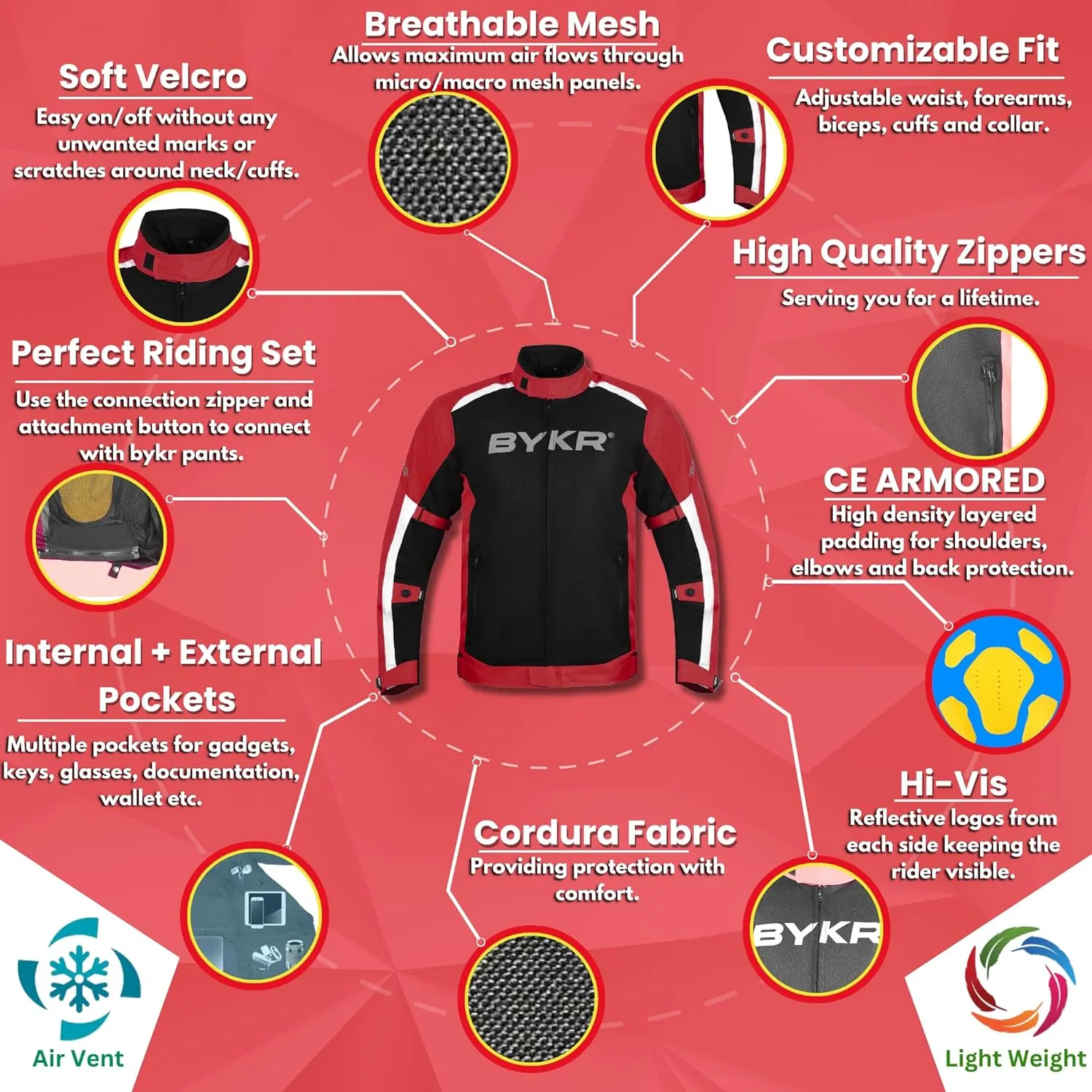 BYKR Mesh Motorcycle Jacket For Men Dual Sports Adventure Breathable Riding Protective Motorbike Jackets Enduro CE Armored