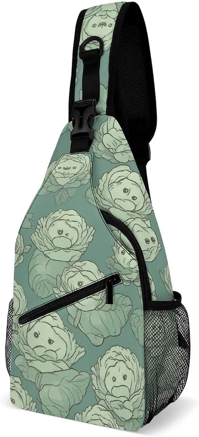 Cabbage Pattern Crossbody Sling Bag for Men Hiking Backpack Travel Chest Bag Man Purse Shoulder Bags Daypack
