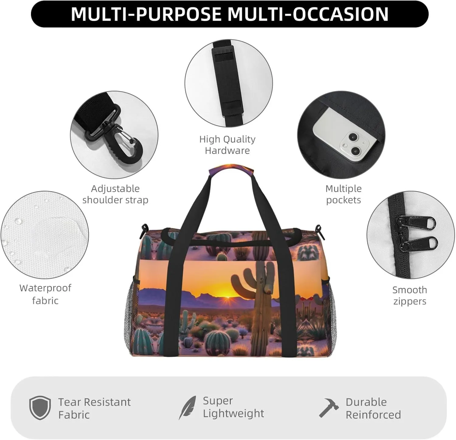 Cactus Desert Sunsets Travel Bag, Weekender Bags For Women Men For Outdoor Adventures, Ideal For Camping And Hiking