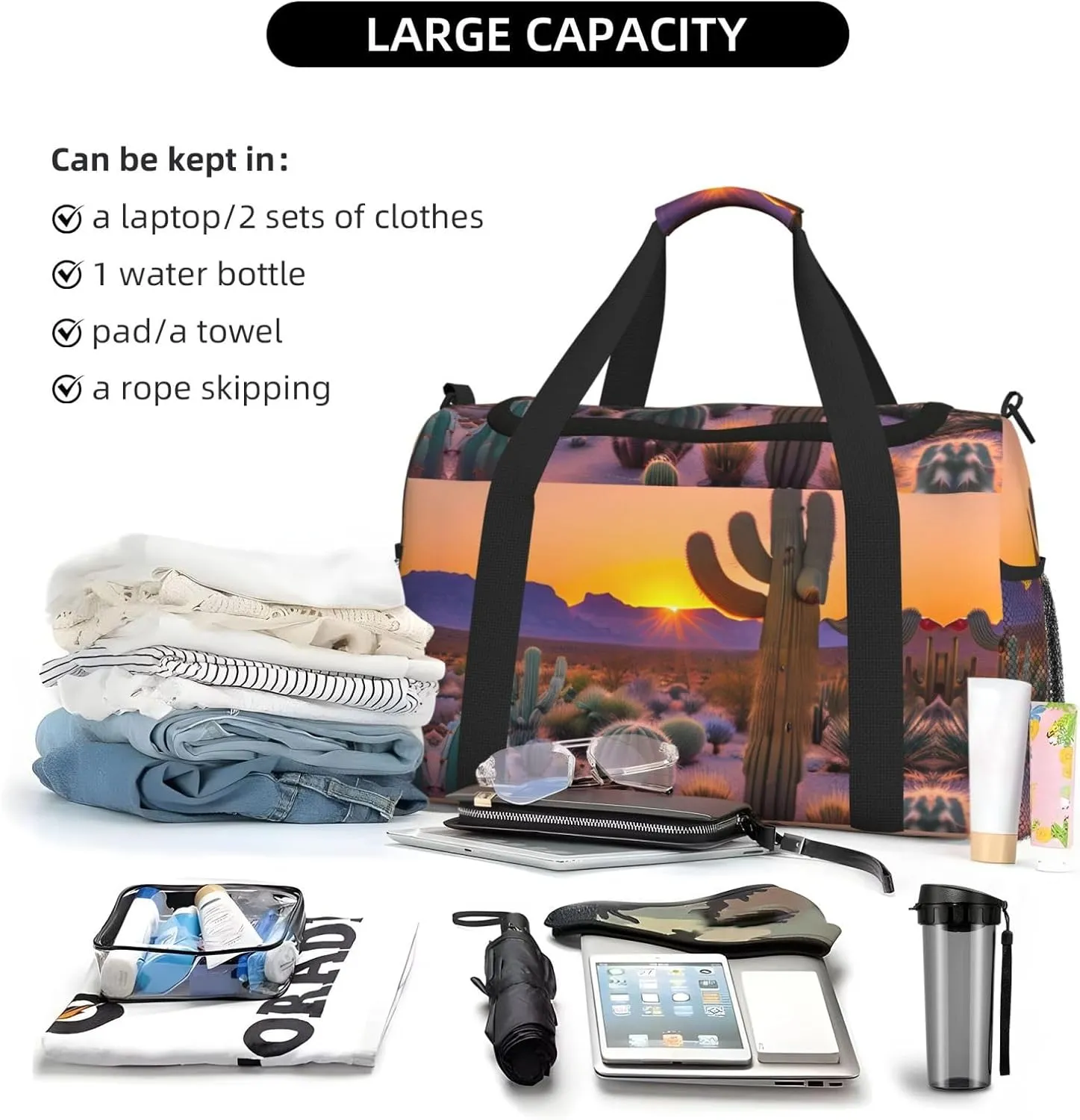 Cactus Desert Sunsets Travel Bag, Weekender Bags For Women Men For Outdoor Adventures, Ideal For Camping And Hiking