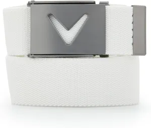 Callaway Men's V-Logo Web Golf Belt, Durable Textured Stretch Material, Metal Tip & Adjustable Buckle, Solid Color