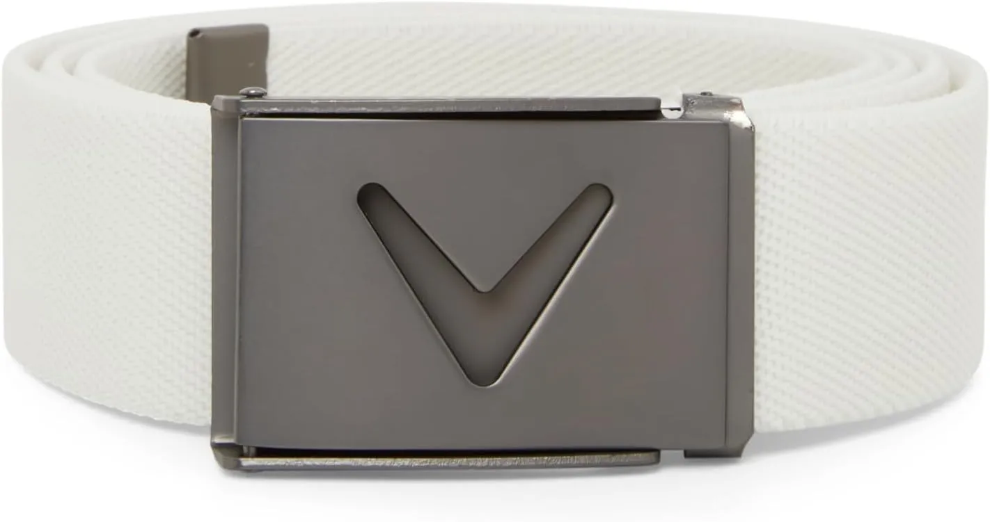 Callaway Men's V-Logo Web Golf Belt, Durable Textured Stretch Material, Metal Tip & Adjustable Buckle, Solid Color