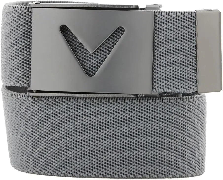 Callaway Men's V-Logo Web Golf Belt, Durable Textured Stretch Material, Metal Tip & Adjustable Buckle, Solid Color