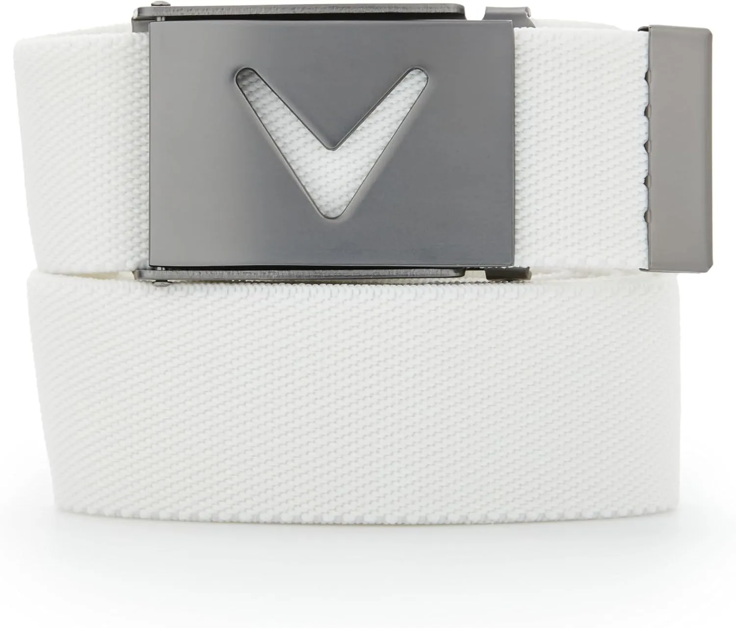 Callaway Men's V-Logo Web Golf Belt, Durable Textured Stretch Material, Metal Tip & Adjustable Buckle, Solid Color