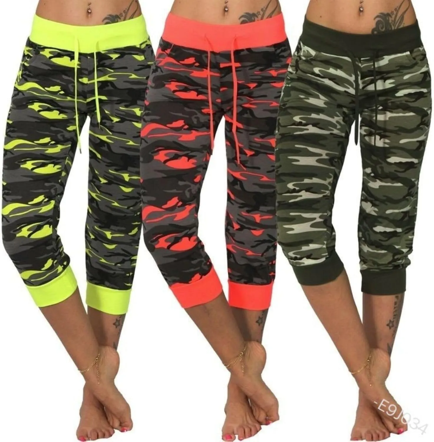 Camouflage Sweatpants for Women Drawstring Capris Summer Casual Comfy Workout High Waisted Sport Pants Yoga Pants