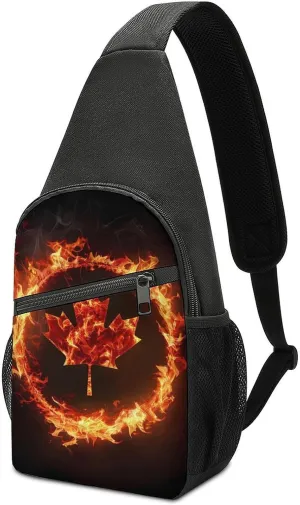 Canada Flag Canadian Flame Flag Sling Bag Travel Daypack Crossbody Shoulder Backpack for Hiking Cycling
