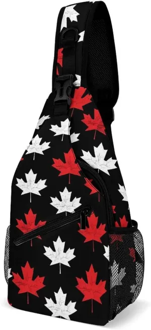 Canada Flag Maple Sling Backpack Crossbody Chest Bag Print Shoulder Bag Travel Daypack for Sports Running Hiking
