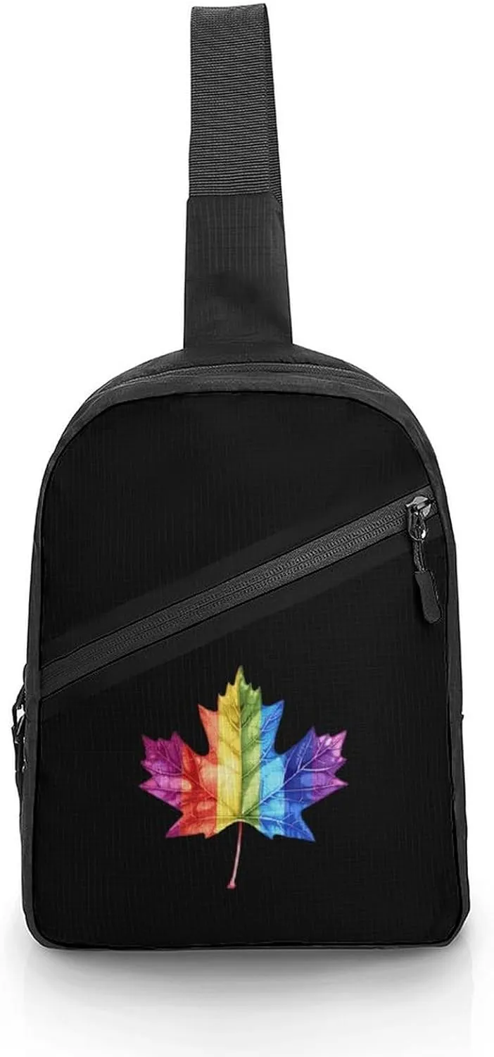 Canada Leaf LGBT Prideful Sling Backpack Crossbody Shoulder Bag Casual Chest Bag Travel Hiking Daypack