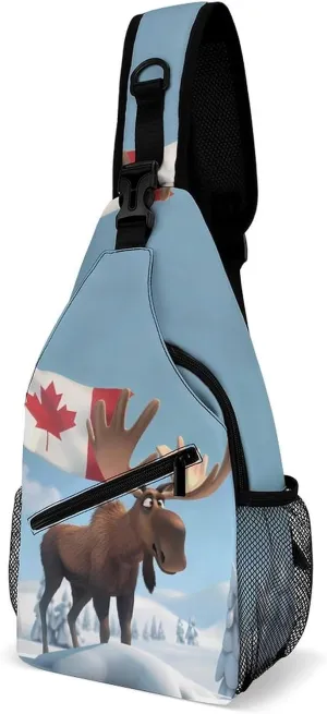 Canadian Canada Flag Funny Moose Sling Bag for Men Women Durable Crossbody Backpack Chest Bag Daypack for Travel Hiking
