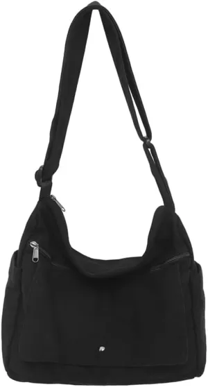 Canvas Cross Body Bag Slouchy Shoulder Bags for Men Women Casual Pure Color Hobo Bags with Large Capacity