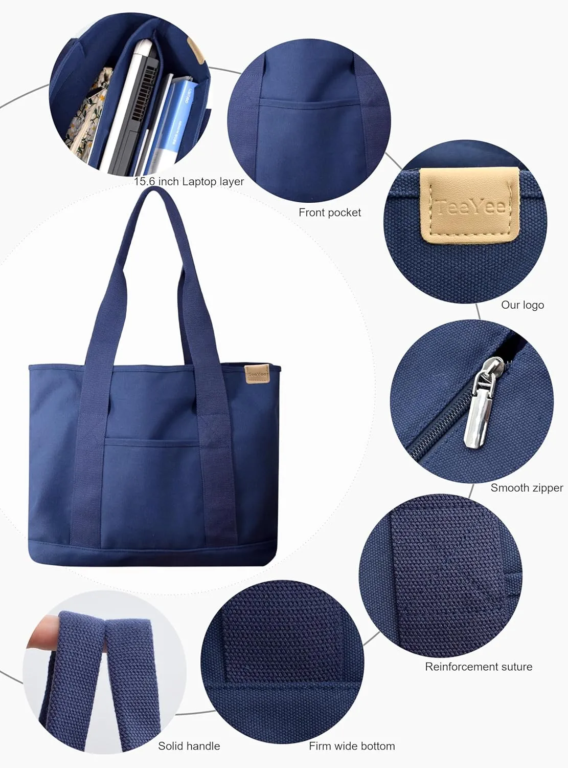 Canvas Tote Bag Casual Multi pockets Handbags Large Capacity Shopping Shoulder Bag with Pocket Bags Work Purses