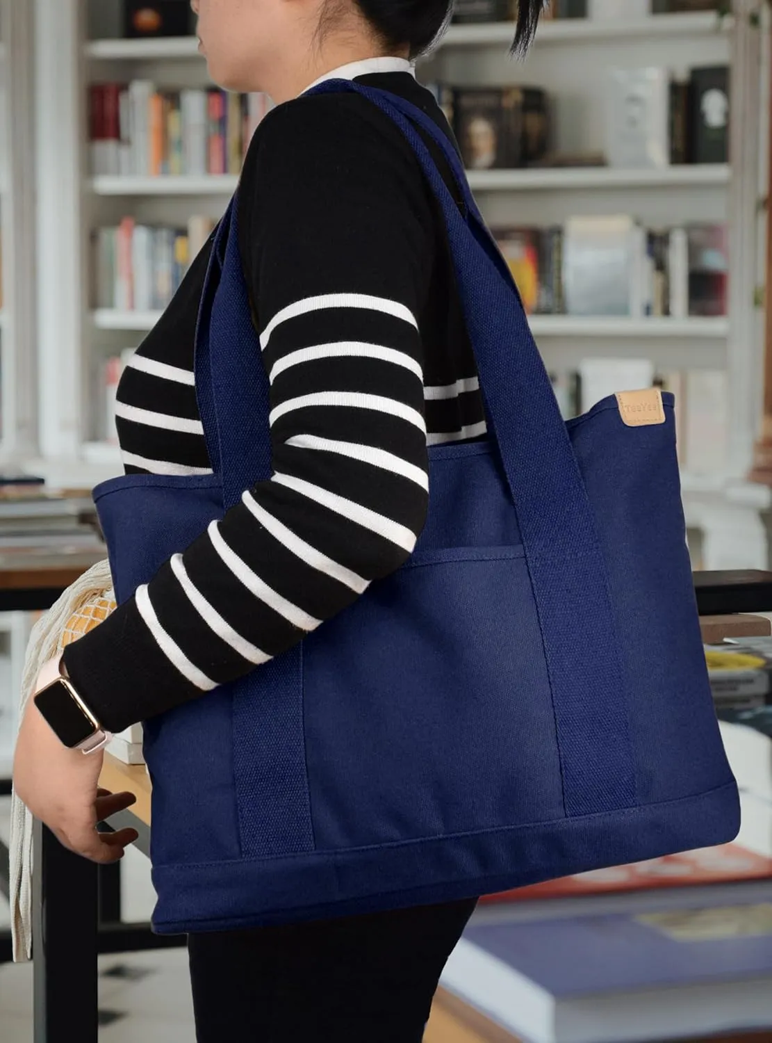 Canvas Tote Bag Casual Multi pockets Handbags Large Capacity Shopping Shoulder Bag with Pocket Bags Work Purses