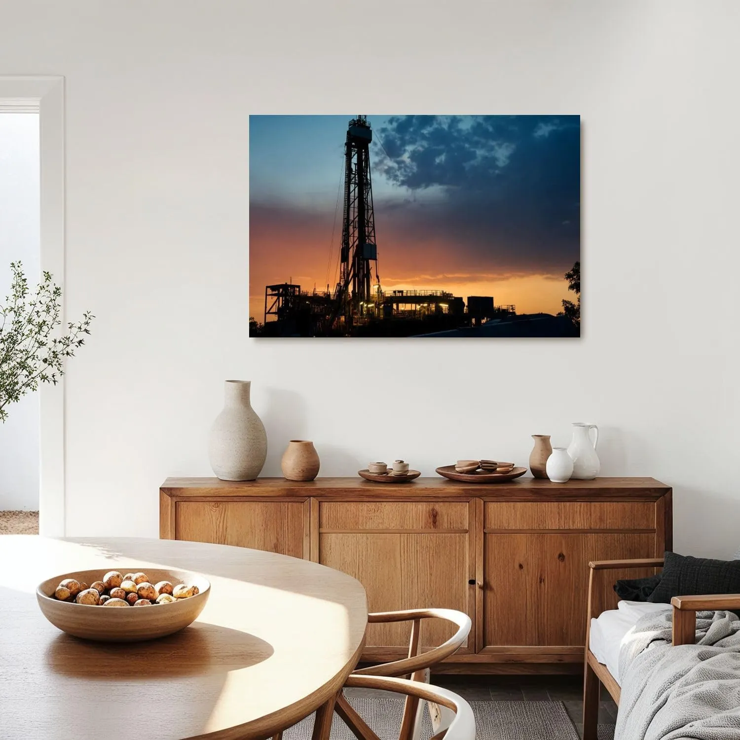 Canvas Wall Art Prints Oil drilling rig derrick structure dusk sky Large Framed Artwork Wall Paintings Pictures Posters 24"x36" Wall Decor for Living Room Office Bedroom