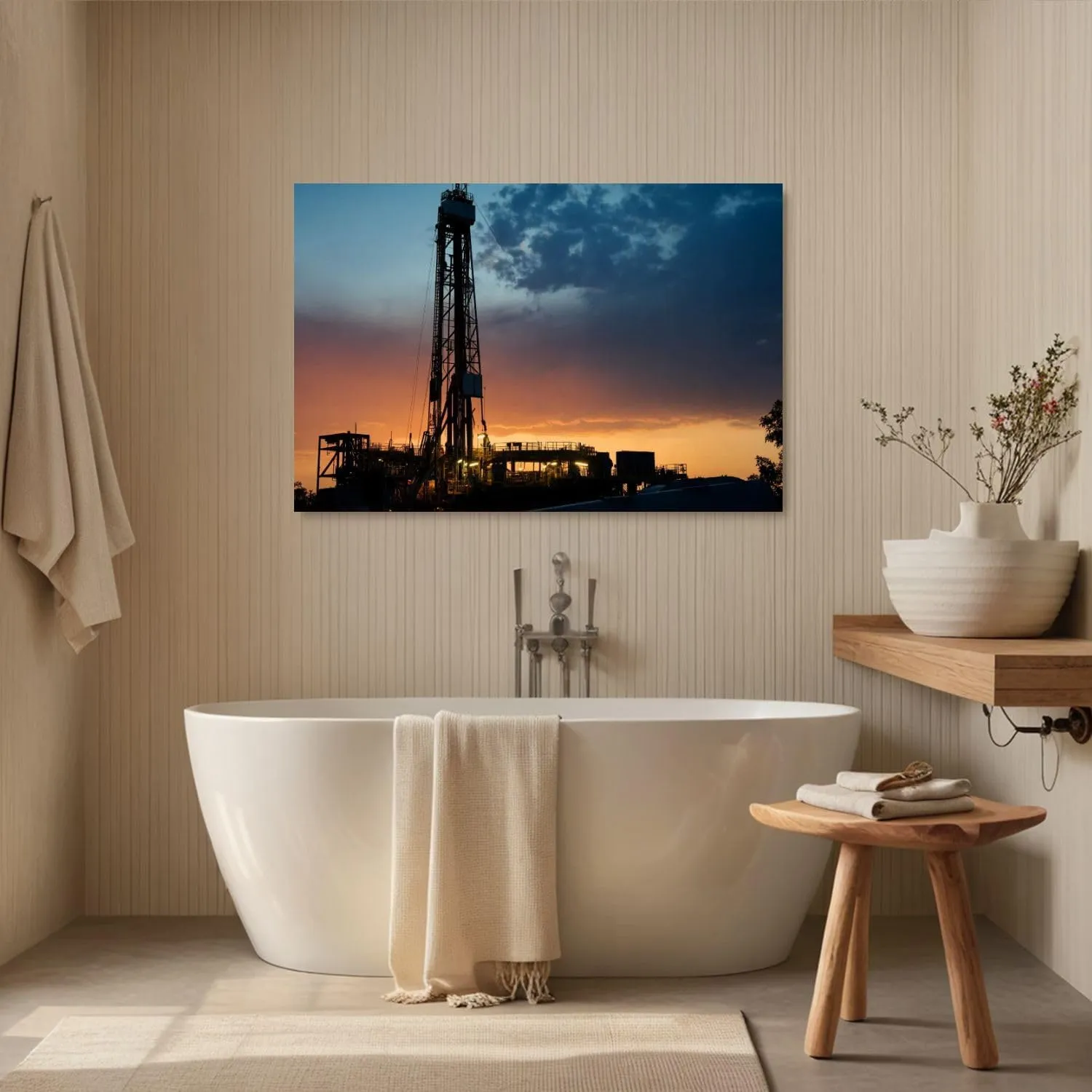 Canvas Wall Art Prints Oil drilling rig derrick structure dusk sky Large Framed Artwork Wall Paintings Pictures Posters 24"x36" Wall Decor for Living Room Office Bedroom