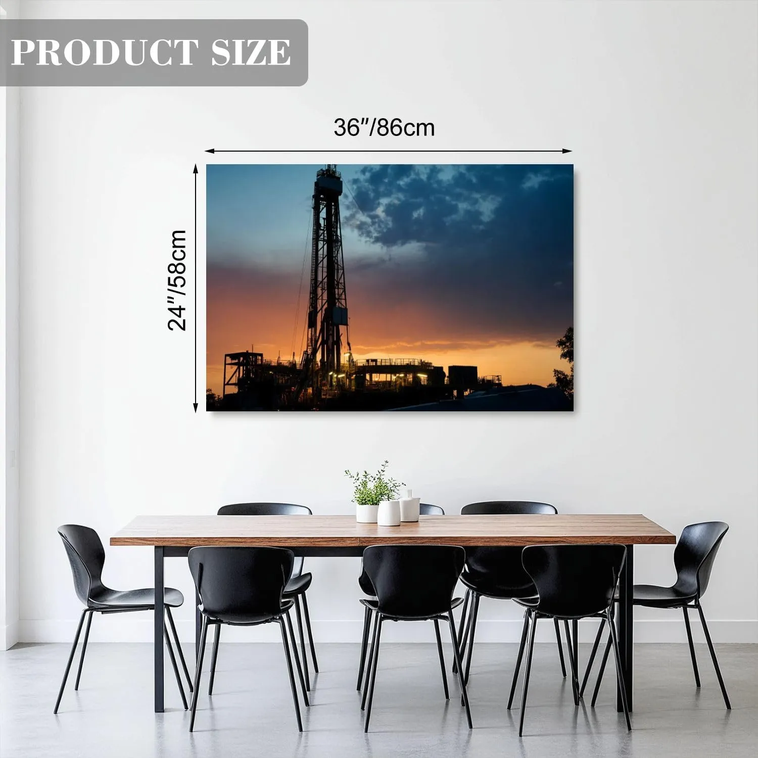 Canvas Wall Art Prints Oil drilling rig derrick structure dusk sky Large Framed Artwork Wall Paintings Pictures Posters 24"x36" Wall Decor for Living Room Office Bedroom