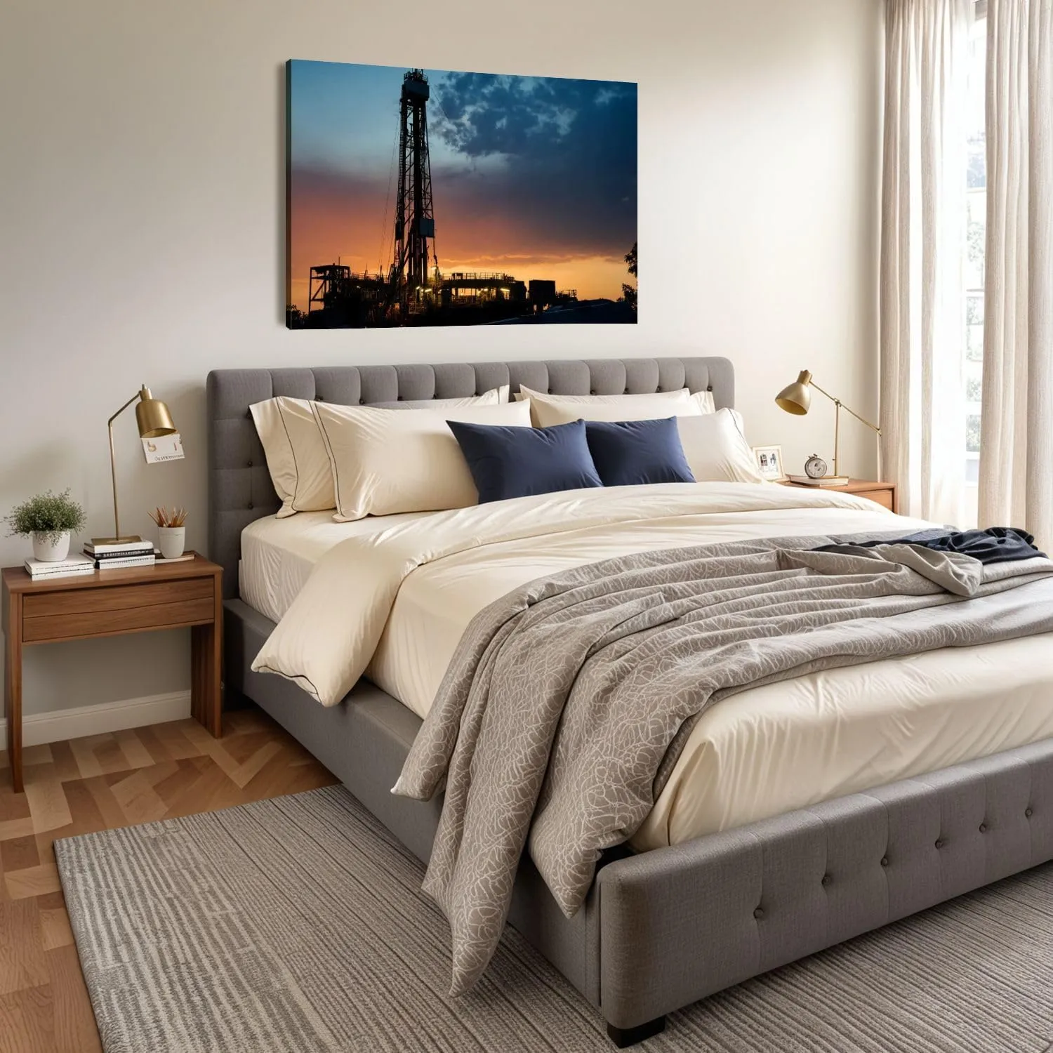 Canvas Wall Art Prints Oil drilling rig derrick structure dusk sky Large Framed Artwork Wall Paintings Pictures Posters 24"x36" Wall Decor for Living Room Office Bedroom
