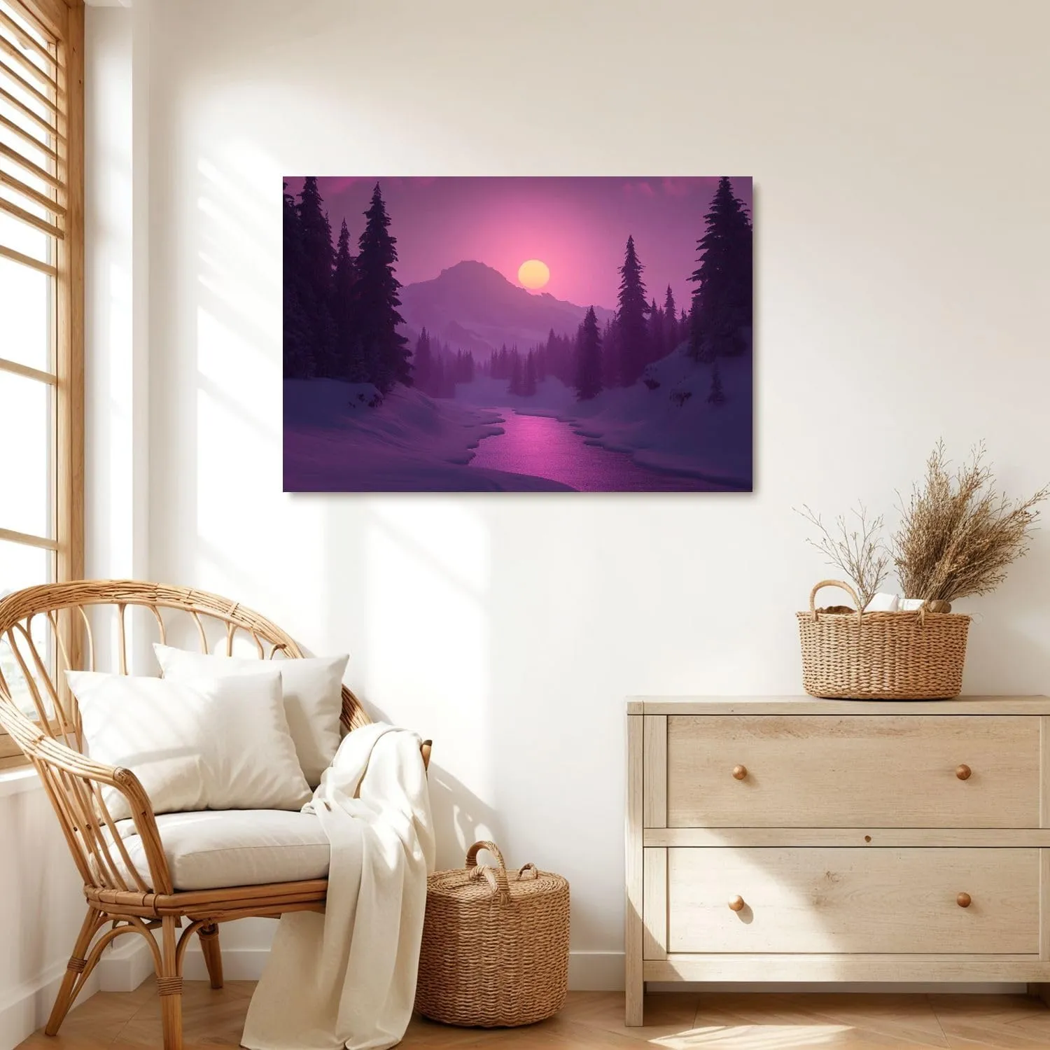 Canvas Wall Art Prints Pink Sunset Mount Rainier Cascade Range Snowy Mountains Pine Trees Large Framed Artwork Wall Paintings Pictures Posters 20"x32" Wall Decor for Living Room Office Bedroom