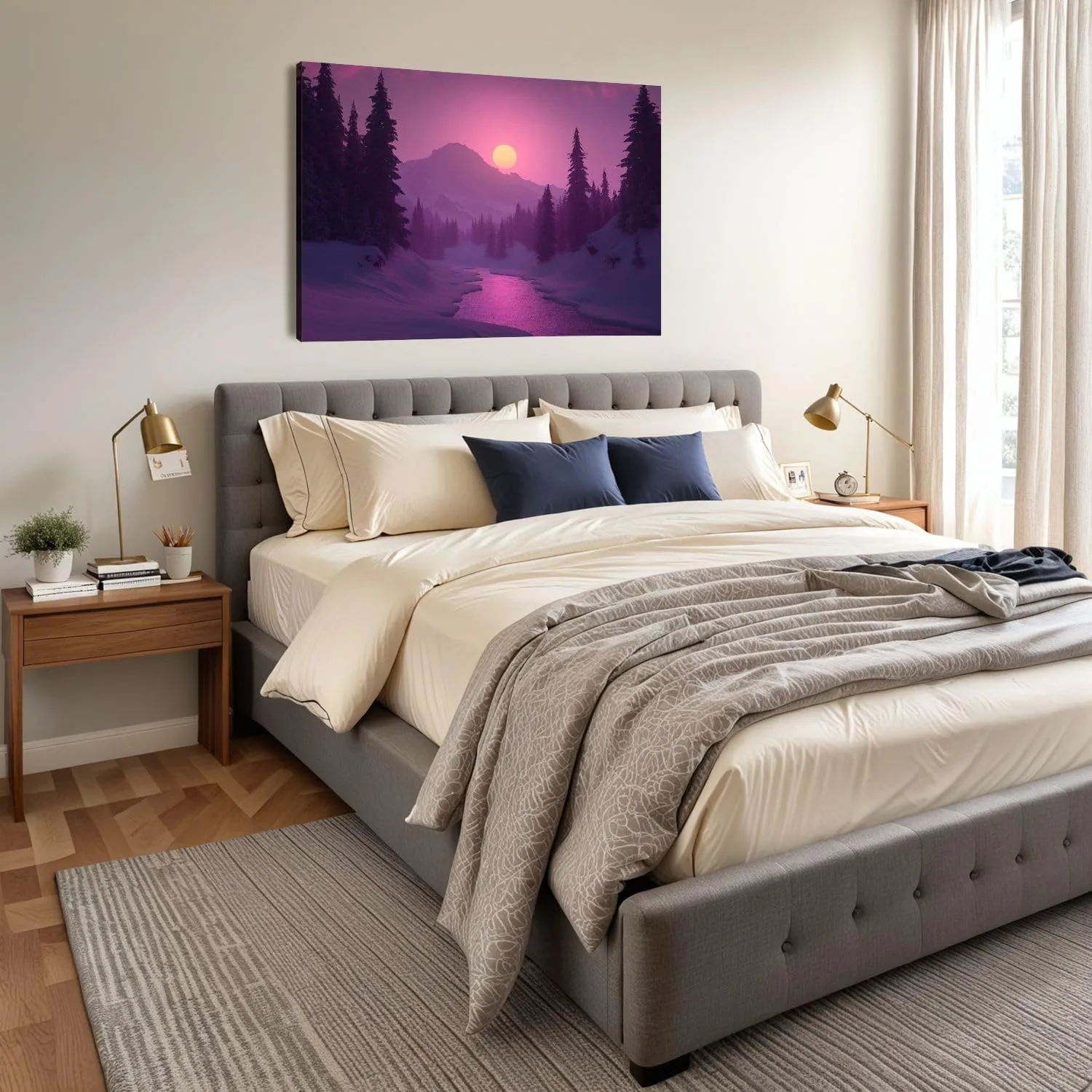 Canvas Wall Art Prints Pink Sunset Mount Rainier Cascade Range Snowy Mountains Pine Trees Large Framed Artwork Wall Paintings Pictures Posters 20"x32" Wall Decor for Living Room Office Bedroom