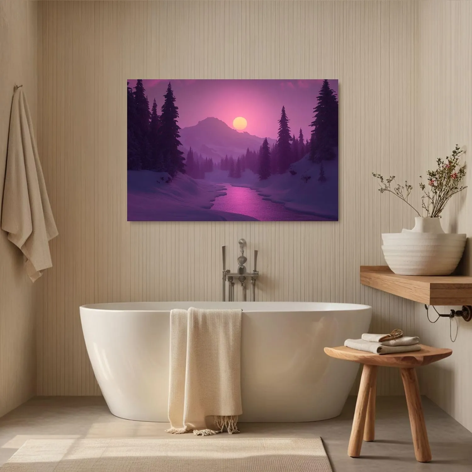 Canvas Wall Art Prints Pink Sunset Mount Rainier Cascade Range Snowy Mountains Pine Trees Large Framed Artwork Wall Paintings Pictures Posters 20"x32" Wall Decor for Living Room Office Bedroom