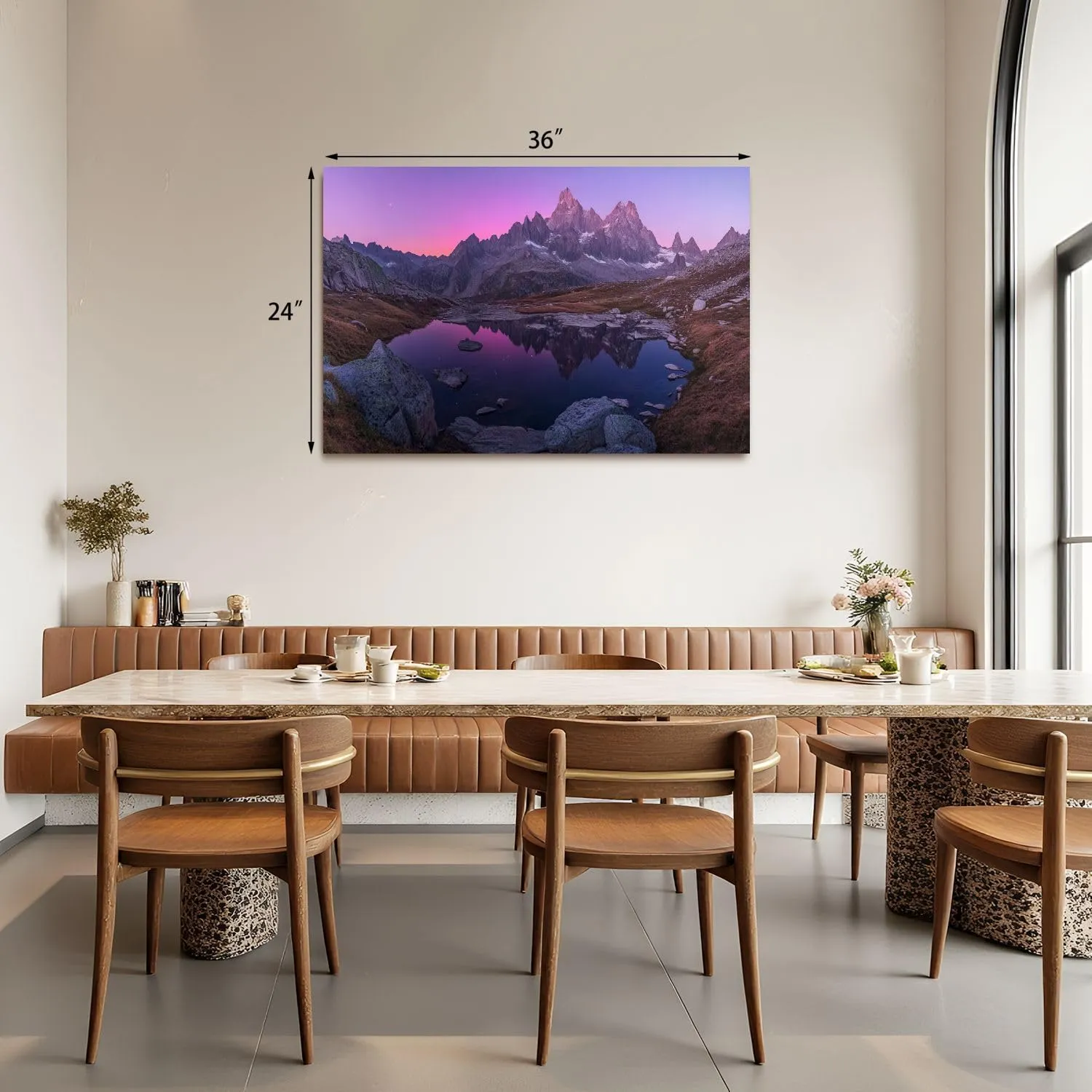 Canvas Wall Art Prints Scenery Landscape Mountains Reflection Water Sky Alpine Rock Formation Large Framed Artwork Wall Paintings Pictures Posters 24"x36" Wall Decor for Living Room Office Bedroom