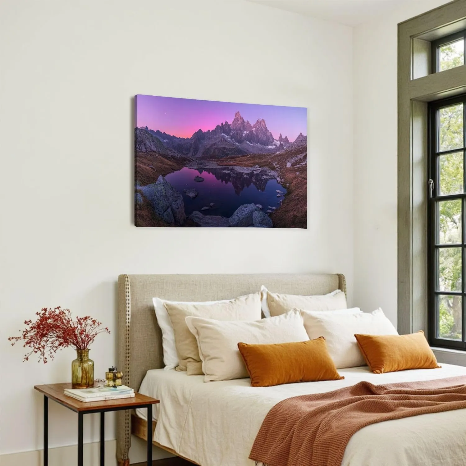 Canvas Wall Art Prints Scenery Landscape Mountains Reflection Water Sky Alpine Rock Formation Large Framed Artwork Wall Paintings Pictures Posters 24"x36" Wall Decor for Living Room Office Bedroom