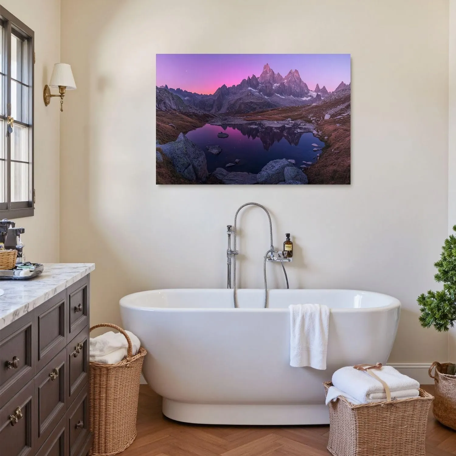 Canvas Wall Art Prints Scenery Landscape Mountains Reflection Water Sky Alpine Rock Formation Large Framed Artwork Wall Paintings Pictures Posters 24"x36" Wall Decor for Living Room Office Bedroom