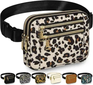 Capolo Fanny Packs for Women Fashion Waist Packs Bag with Adjustable Strap and 4 Zipper Pockets Waterproof Everywhere Crossbody Belt Bag for Workout Running Travelling(Leopard, Large)