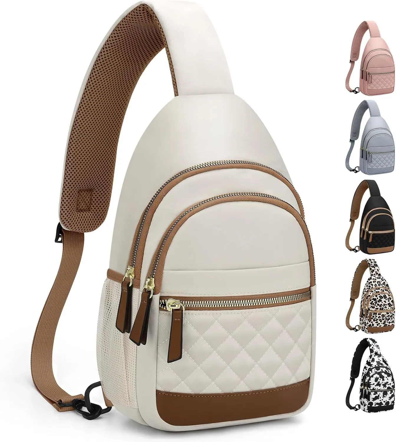 Capolo Sling Bag for Women Men Waterproof Crossbody Bags for Women Trendy Casual Fanny Pack with Convertible Shoulder Strap Chest Bag for Travel Hiking(Beige, Large)