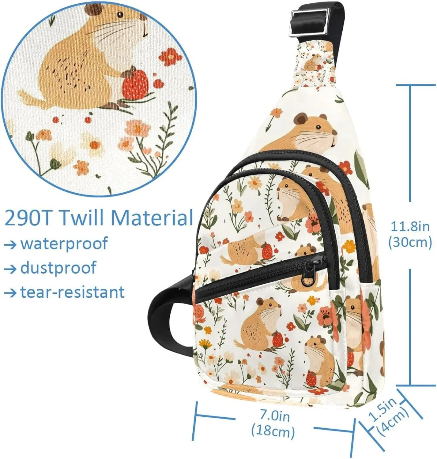 Capybara Floral (14) Sling Bag for Women Men Crossbody Shoulder Tote Blet Bags Backpack Fanny Pack Travel Purse