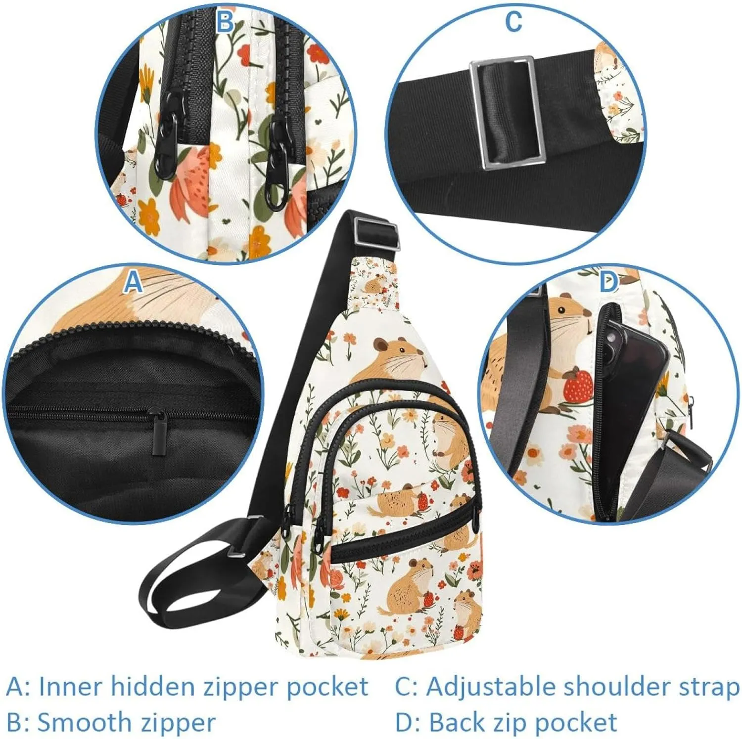 Capybara Floral (14) Sling Bag for Women Men Crossbody Shoulder Tote Blet Bags Backpack Fanny Pack Travel Purse