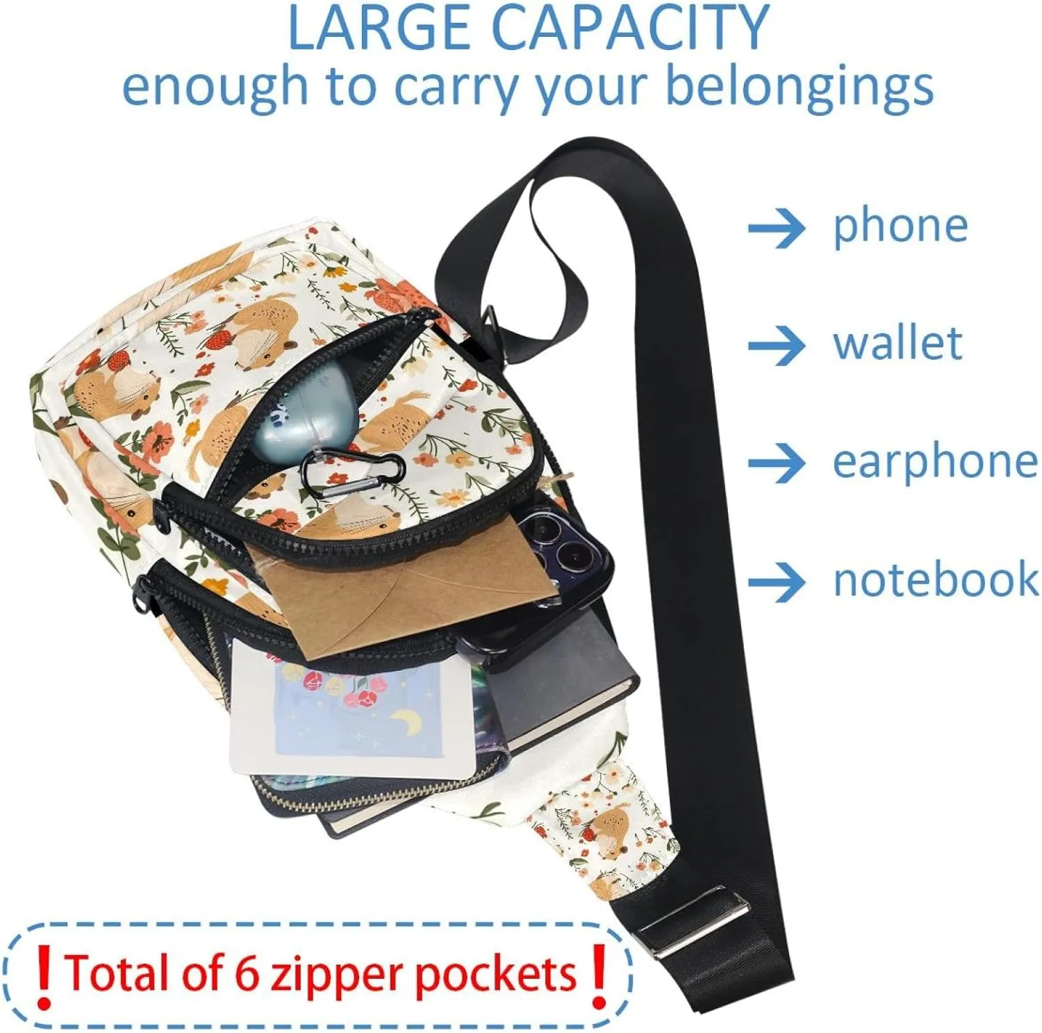 Capybara Floral (14) Sling Bag for Women Men Crossbody Shoulder Tote Blet Bags Backpack Fanny Pack Travel Purse