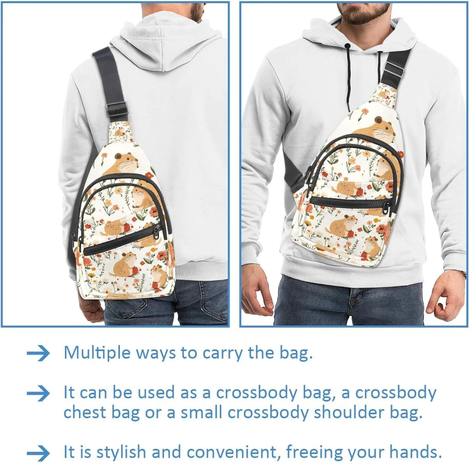 Capybara Floral (14) Sling Bag for Women Men Crossbody Shoulder Tote Blet Bags Backpack Fanny Pack Travel Purse