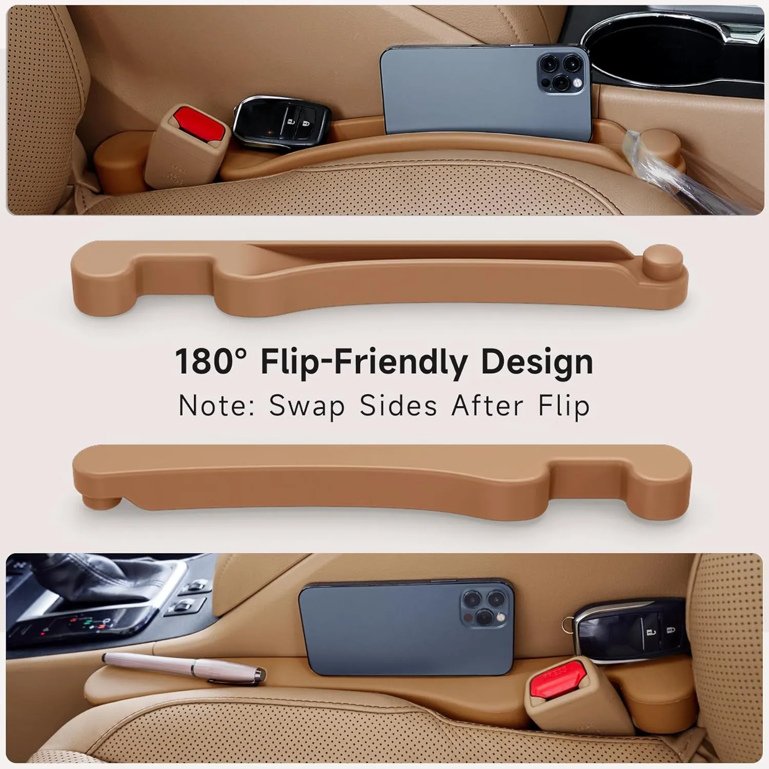 Car Seat Gap Filler Set of 2, Soft Foam Multifunctional Seat Side Gap Filler with Organizer & Hook Function, 3in1 Gap Stopper Universal Fit Car SUV Truck Fill The Gap Between Seat & Console