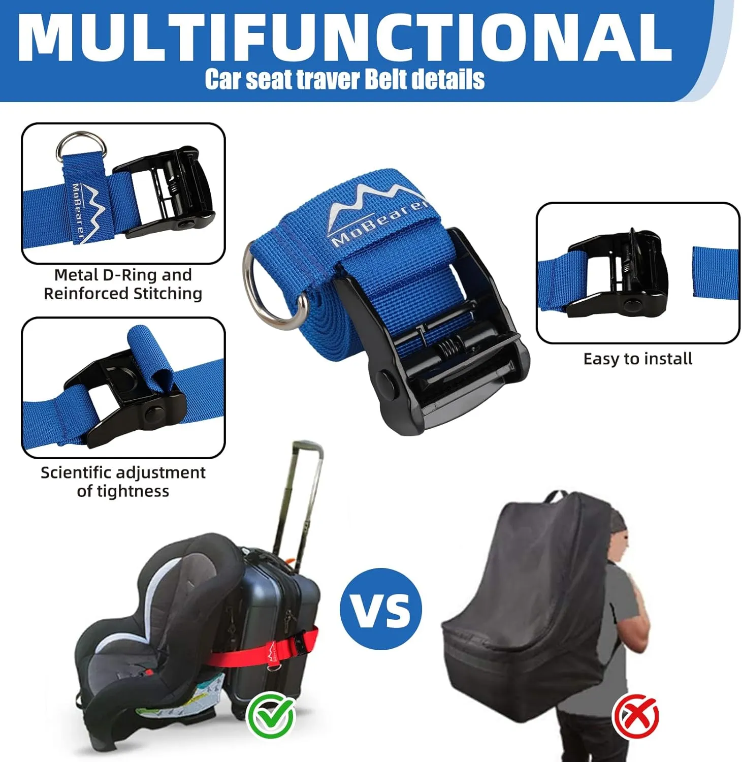 Car Seat Travel Belt to Suitcase,Car Seat Travel Strap to Convert Kid Car Seat and Carry-on Luggage into an Airport Car Seat Stroller,Safe Travel Solution for Transport