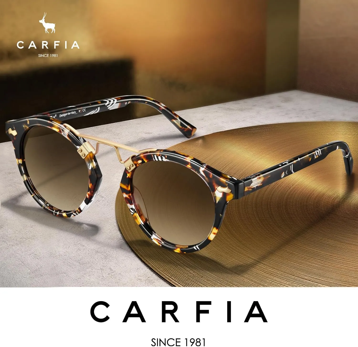CARFIA Small Face Acetate Polarized Sunglasses for Women UV Protection, Retro Double Bridge Eyewears Metal Brow Round Sunnies