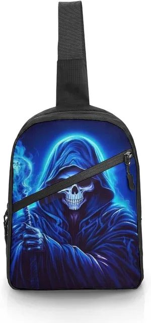 Cartoon Animated Grim Reaper Sling Bag for Men Women Lightweight Crossbody Backpack Shoulder Bag for Sports And Outdoor