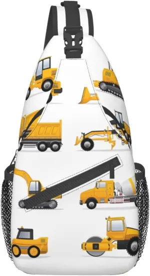 Cartoon Heavy Machinery Truck Sling Bag Lightweight Crossbody Backpack Chest Bag Casual Sling Backpack Travel Bag for Men Women, Black, One Size