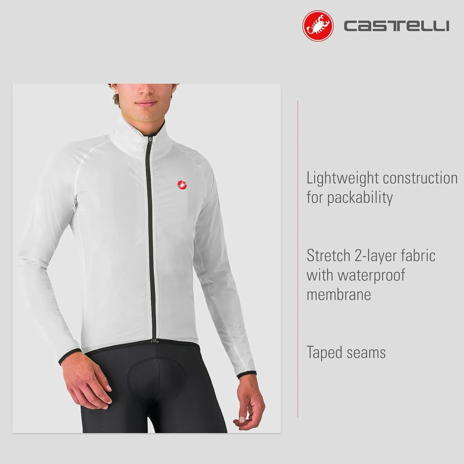 CASTELLI Men’s Squall Shell Jacket, Full Waterproof, Windproof Lightweight Reflective Jacket for Road Cycling & Gravel Biking